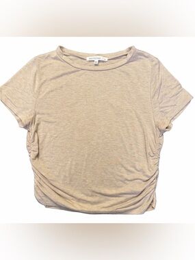 Antistar Cropped Short Sleeve Ruched Tee in Oatmeal